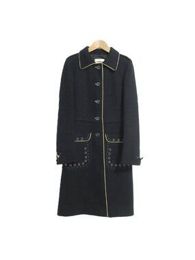 Prada Vintage Eyelet Studded Long Coat 38 Black